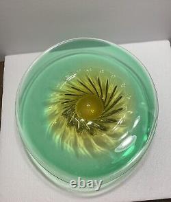 Large Murano Green/Yellow Hand Blown Glass Art Decorative Bowl