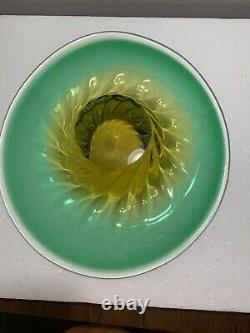 Large Murano Green/Yellow Hand Blown Glass Art Decorative Bowl