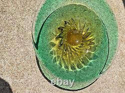 Large Murano Green/Yellow Hand Blown Glass Art Decorative Bowl