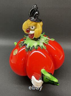 Large Murano Hand Blown Glass Clown Body Shaped Like Round Red Tomato 7 Tall