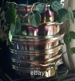 Large Murano Hand Blown Glass Vase Planter Cachepot, Iridescent Copper & Gold