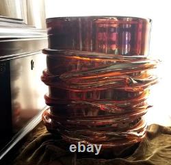 Large Murano Hand Blown Glass Vase Planter Cachepot, Iridescent Copper & Gold