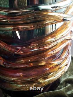 Large Murano Hand Blown Glass Vase Planter Cachepot, Iridescent Copper & Gold