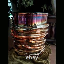 Large Murano Hand Blown Glass Vase Planter Cachepot, Iridescent Copper & Gold