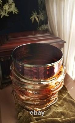 Large Murano Hand Blown Glass Vase Planter Cachepot, Iridescent Copper & Gold