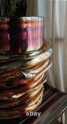 Large Murano Hand Blown Glass Vase Planter Cachepot, Iridescent Copper & Gold