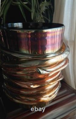 Large Murano Hand Blown Glass Vase Planter Cachepot, Iridescent Copper & Gold