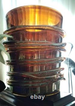 Large Murano Hand Blown Glass Vase Planter Cachepot, Iridescent Copper & Gold