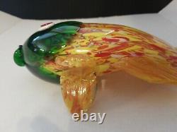 Large Murano Style Hand Blown Art Glass Fish Figurine Yellow, Red & Green