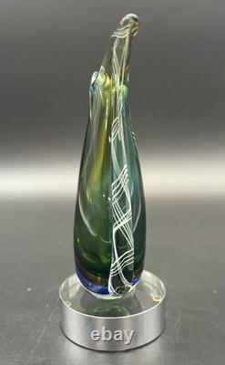 Large Murano Style Hand Blown Art Glass Sculptural Vase Green White Blue