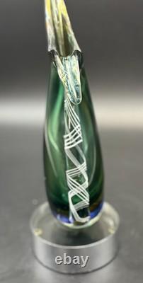 Large Murano Style Hand Blown Art Glass Sculptural Vase Green White Blue