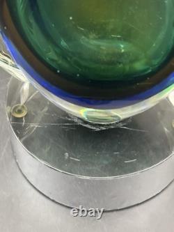 Large Murano Style Hand Blown Art Glass Sculptural Vase Green White Blue