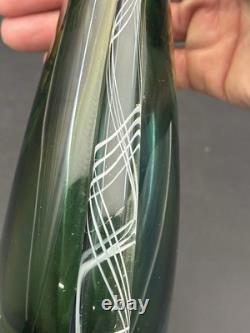 Large Murano Style Hand Blown Art Glass Sculptural Vase Green White Blue