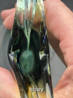 Large Murano Style Hand Blown Art Glass Sculptural Vase Green White Blue