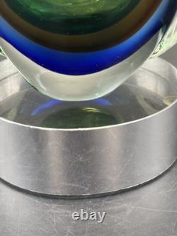 Large Murano Style Hand Blown Art Glass Sculptural Vase Green White Blue