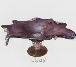 Large Murano Style Hand Blown Glass Pedestal Centerpiece 17 D X 17 W X 8H