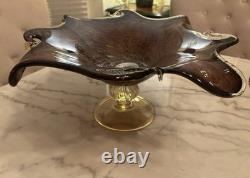 Large Murano Style Hand Blown Glass Pedestal Centerpiece 17 D X 17 W X 8H
