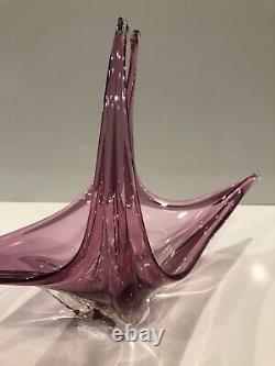 Large Murano Style Pink Hand Blown Sculptural Bowl/Centerpiece