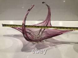 Large Murano Style Pink Hand Blown Sculptural Bowl/Centerpiece