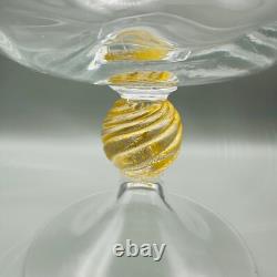 Large Nason Moretti Murano Glass Compote Bowl Gold In Clear Gold Hand Blown