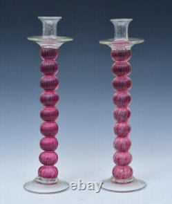 Large Pair of Murano Venetian Hand Blown Candlesticks, 15 high impressive