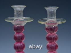 Large Pair of Murano Venetian Hand Blown Candlesticks, 15 high impressive