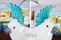 Large Pino Signoretto Signed Murano Hanging Art Glass Cockatoo Sculpture Italy
