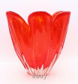 Large Red Art Glass Art Glass Vase Freeform MCM Mid Century Murano Iwatsu 60s