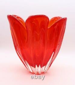 Large Red Art Glass Art Glass Vase Freeform MCM Mid Century Murano Iwatsu 60s