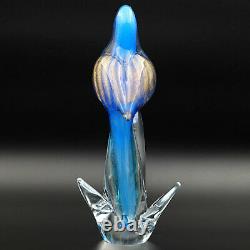 Large VTG Murano Art Glass Blue Bird Figurine Sculpture 11 1/4 Tall