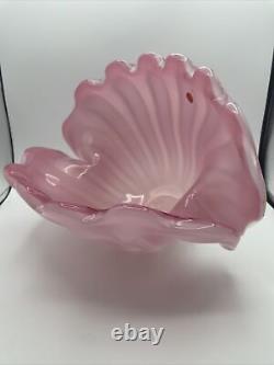 Large Vintage 1950s Hand Blown Pink Murano Glass Opaline Conch Shell Vase-14.5W