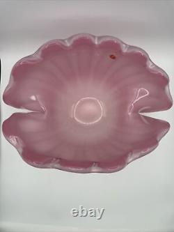 Large Vintage 1950s Hand Blown Pink Murano Glass Opaline Conch Shell Vase-14.5W