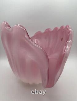 Large Vintage 1950s Hand Blown Pink Murano Glass Opaline Conch Shell Vase-14.5W