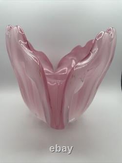 Large Vintage 1950s Hand Blown Pink Murano Glass Opaline Conch Shell Vase-14.5W