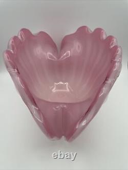 Large Vintage 1950s Hand Blown Pink Murano Glass Opaline Conch Shell Vase-14.5W