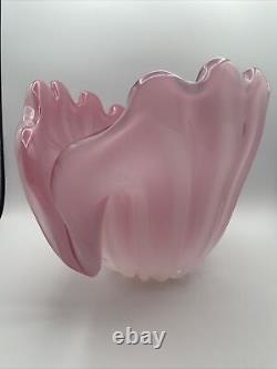 Large Vintage 1950s Hand Blown Pink Murano Glass Opaline Conch Shell Vase-14.5W