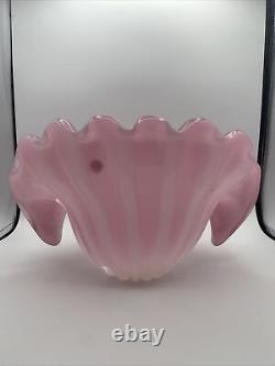 Large Vintage 1950s Hand Blown Pink Murano Glass Opaline Conch Shell Vase-14.5W