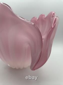 Large Vintage 1950s Hand Blown Pink Murano Glass Opaline Conch Shell Vase-14.5W