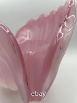 Large Vintage 1950s Hand Blown Pink Murano Glass Opaline Conch Shell Vase-14.5W