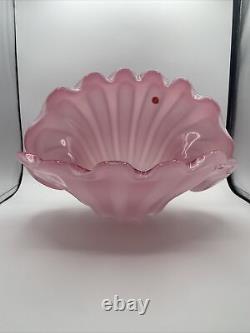 Large Vintage 1950s Hand Blown Pink Murano Glass Opaline Conch Shell Vase-14.5W