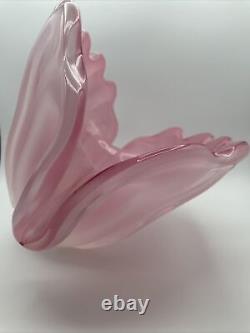 Large Vintage 1950s Hand Blown Pink Murano Glass Opaline Conch Shell Vase-14.5W