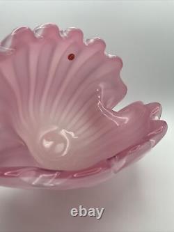 Large Vintage 1950s Hand Blown Pink Murano Glass Opaline Conch Shell Vase-14.5W