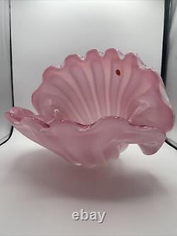 Large Vintage 1950s Hand Blown Pink Murano Glass Opaline Conch Shell Vase-14.5W