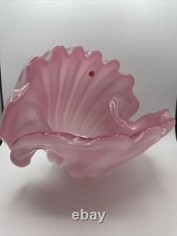 Large Vintage 1950s Hand Blown Pink Murano Glass Opaline Conch Shell Vase-14.5W