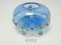 Large Vintage 1990's Hand Blown Blue Turtle Glass Bowl Murano Style