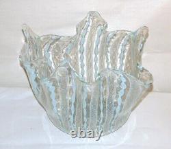 Large Vintage 9 Hand Blown Murano Latticino Aventurine Glass Handkerchief Vase