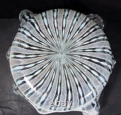 Large Vintage 9 Hand Blown Murano Latticino Aventurine Glass Handkerchief Vase