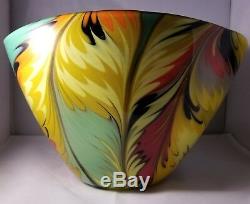 Large Vintage Beautiful Multicolor Murano Art Glass Bowl/Vase Signed