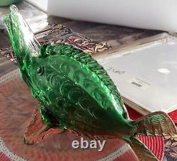 Large Vintage Hand Blown Art Murano Glass Sawfish Green Exquisite & Rare