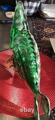 Large Vintage Hand Blown Art Murano Glass Sawfish Green Exquisite & Rare